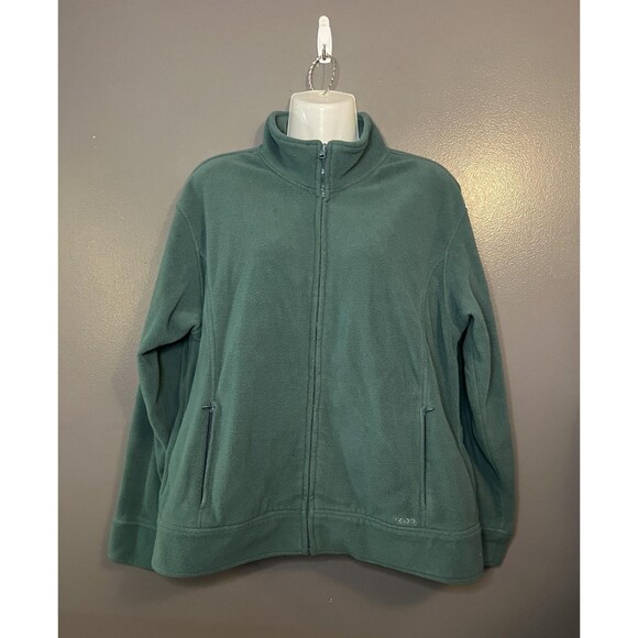Izod Fleece Jacket Womens Large Green Full Zip Pockets Cozy Outdoor Pullover - Picture 1 of 7